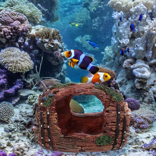Homoyoyo Resin Shrimp Hideout Aquarium Decoration Barrel Fish Tank Landscaping Ornament Large Red Shelter Cave for Freshwater Fish and Shrimp Habitat