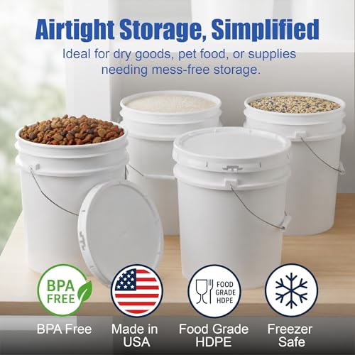 ePackageSupply 5 Gallon Bucket - Food Grade Bucket with Airtight Gasketed Tear Strip Lid, BPA-Free, Heavy-Duty 90 Mil HDPE Plastic Pail, Bulk Storage, Durable Container, Made in USA - White, 6 Packs - size: 6 Packs