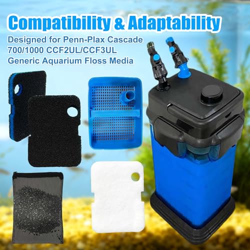 PurifyLogix Replacement Canister Filter Pads for Cascade 700/1000 CCF2UL/CCF3UL Generic Aquarium Floss Media, 2 Upgraded Activated Carbon-Coarse-Activated Carbon Filter Pads and 6 White Floss (8)