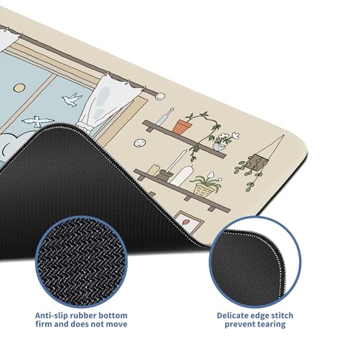 Kawaii Cat Mouse Pad Large Desk Mat Extended Keyboard Mouse Pad Cute Mousepad with Non-Slip Base and Stitched Edge Cat Mouse Mat Desk Pad 31.5 x 11.8 in Mouse Pads for Desk Decor Home Office Gaming - color: Kawaii Cat