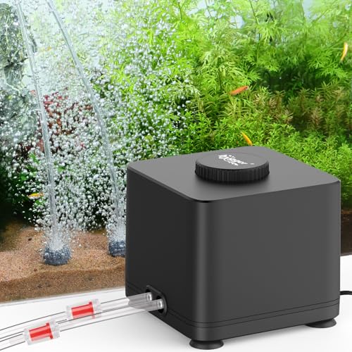 hygger Aquarium Air Pump, Quiet Adjustable Fish Tank Air Pump, 4W/7W/11W Powerful Oxygen Aerator Dual Stainless Steel Outlets with Air Stone Bubbler for Small Medium Large Fish Tank, Hydroponic - size: 7W(Tank Up to 300 Gallon)