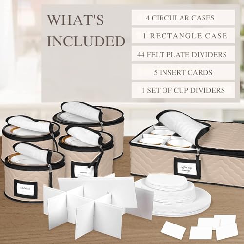 China Storage Containers 5-Piece Set Moving Boxes for Dinnerware, Glasses, Plates, Mugs and Saucers Sturdy Quilted Microfiber Dish Organizer with Dividers for Seasonal Storage - Holds Set of 12, Brown - color: Brown