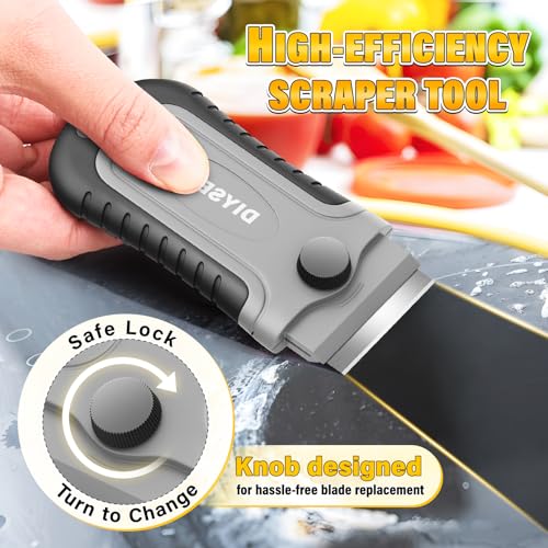 DIYSELF 2 Pack Razor Blade Scraper with 30 Pcs Spare Blades - Scraper Tool for Cleaning, Glass, Stickers - Scraper for Glass Top Stove - Paint Scraper - Razor Scraper - Glass Scraper - Oven Scraper - color: Gray, size: 2 Pack