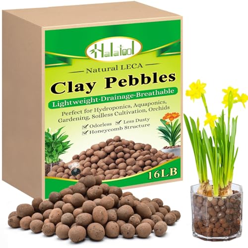 Halatool 16LB Organic Clay Pebbles 4mm-16mm Leca for Plants Lightweight Hydroton Clay Pebbles for Hydroponics Gardening Orchids Drainage Decoration Aquaponics - color: 16LB