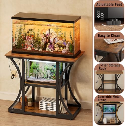 50 Gallon Aquarium Stand with Power Outlets Fish Tank Stand with 3-Tier Storage Shelves Display Stand for Turtle Tank Shelves Metal Frame Stand for Living Room Office Entryway,Brown - color: Brown