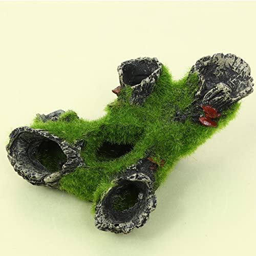 Gigicloud Resin Moss Tree House Fish Shrimp Hiding House Aquarium Fish Tank Decoration Accessories Artificial Resin Log Tree Branch with Moss Fish Tank Decoration - color: 2008 Tree Head