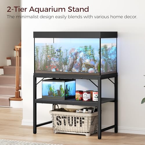 MAHANCRIS 40-50 Gallon Fish Tank Stand, Aquarium Stand with 2-Tier Storage Shelves, Heavy Duty Breeder Turtle Terrarium Stand Rack for Home Office, 36.2" L x 18.9" W x 24.4" H, Black FTBK4001 - color: Black, size: 40-50 Gallon