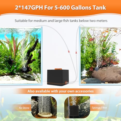 hygger Strong Aquarium Air Pump for Medium Large Fish Tank, Hydroponic Systerm, Household Commercial Use - size: 7W(Tank Up to 120 Gallon Aquariums)