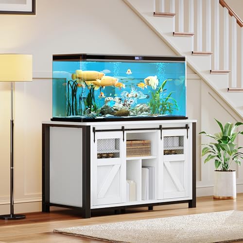 YITAHOME 120 Gallon Fish Tank Stand with Power Outlets, Heavy Duty Large Aquarium Stand with Barn Door, Reptile Tank Turtle Terrariums Table for Fish Tank Accessories Storage,1100LBS Capacity