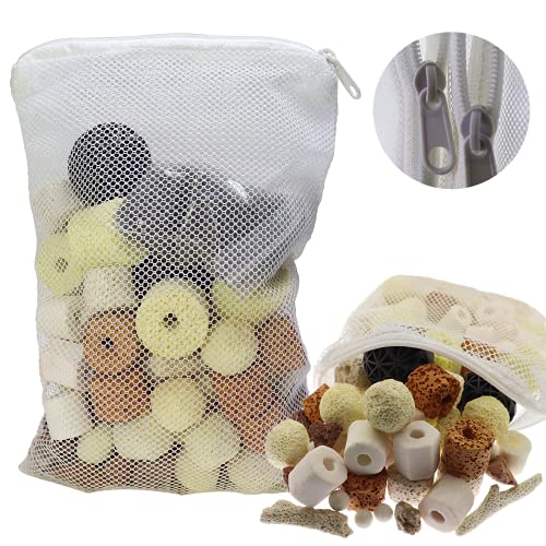 Aquarium Filter Media: 12-in-1 Bio Balls & Ceramic Rings Kit (1000g) for Fish Tank or Pond - Includes Zippered Mesh Bag - size: A Style 1000g