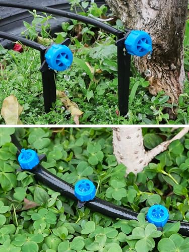100PCS 1/4" Drip Irrigation Emitters, Kalolary 2 GPH Pressure Compensating Drippers for 4/7mm Tube Micro Sprinkler Garden Constant Water Flow Head for 8L/H Pressure Drip Irrigation Parts (Blue) - color: 2GPH Blue