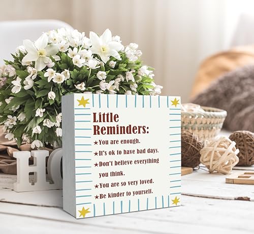 SRADMO Inspirational Wood Box Sign Desk Decor, Inspirational Desk Decor, Little Reminders Motivational Positive Theme Wooden Block Box Sign Decoration for Home Office Shelf Table - color: Blue, size: 5″×5″
