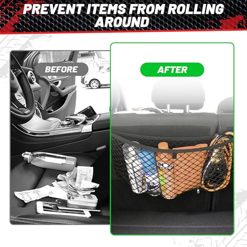 RED WOLF 2 Pcs Universal Elastic Mesh Netting Car Pouch for Trunk RV Boats Home Cargo Storage with Screws and Hooks (23.6'' x 9.8'') - size: 23.6'' x 9.8''