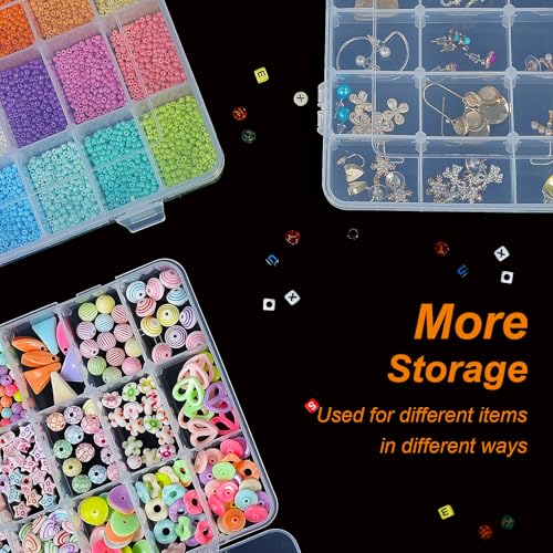CGCG 3 Pack 7.9 x 5.8 inch Plastic Organizer Box with Adjustable Dividers 18 Grids Clear multi Compartment Storage Container Small Case for Beads Crafts Jewelry Fishing Tackles nail charm sticker