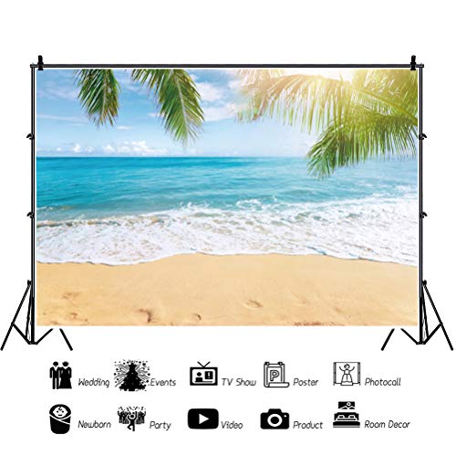 Leowefowa 7x5ft Sea Beach Backdrop Seaside Sand Beach Sea Wave Tropical Palm Leaf Photography Backdrops for Photo Shoots Holiday Party Adult Personal Portrait Photo Background Studio Props - size: 7x5ft