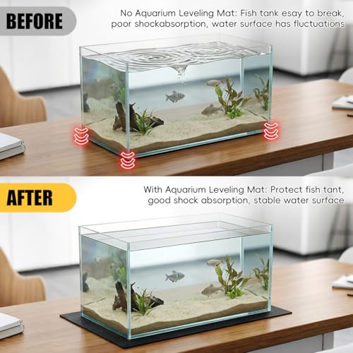 TEHAUX 2PCS Aquarium Leveling Mat, 30 x 15 Inch Neoprene Non-Slip Shockproof Fish Tank Pad, 0.2" Thick Waterproof Tank Base Cushion for Uneven Surfaces, Floor & Desktop Protector (Black)