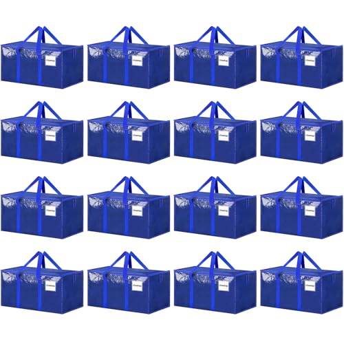 16 Pack Extra Large Heavy Duty Moving Bags, Blue Storage Bins with Lids, Reinforced Handles & Heavy-Duty Zippers Moving Boxes Storage Bags Totes for Clothes Packing, Dorms, College Supplies, Blue - color: Blue, size: 16 Pack