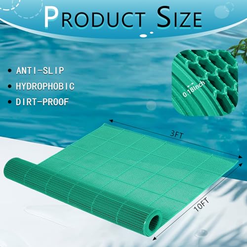 Tondiamo Pool Mat Non Slip Drainage Mats Swimming Pool Floor Deck Mats Rugs PVC Splash Mesh Hollow Doormat Roll for Outdoor Indoor Patio Restaurant Garage Kitchen Bathroom Safety(3 x 10 ft,Green) - color: Green, size: 120" x 36" (Rectangular)