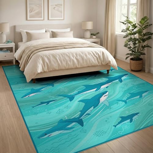 8'x10' Washable Graphic Wave Area Rug, Seafoam Green Foldable Oversized Carpet Non-Slip Flatwoven Floor Covering for Living Room, Under Sectional, Family Room | Ref:2068648 - color: Blue/Pattern 12, size: 8' x 10' (Rectangular)