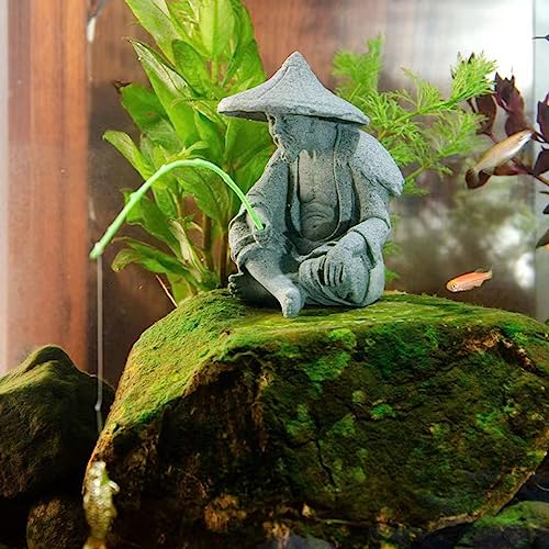 livelyfish Mini Fisherman Statue Asian Zen Decoration Sitting Fishing Figurines Sandstone Vintage Ornament for Aquarium Fish Tank Pot Garden Home Japanese Decor, C - color: Yellow