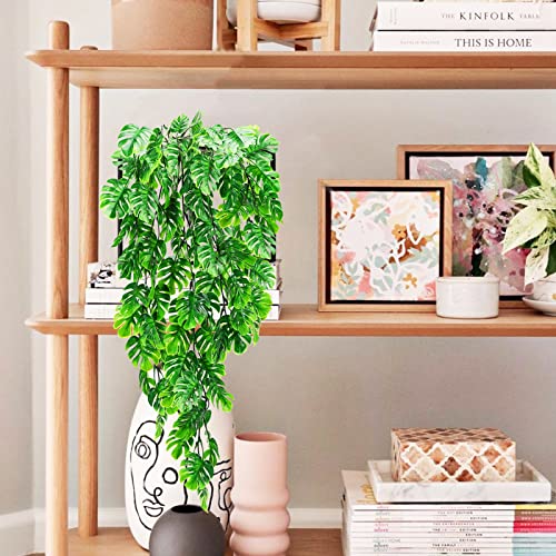 GBESTWOOW Artificial Monstera Hanging Plant Fake Turtle Greenery Vine for Tropical Party Decorations Holiday Greenery Decor - 2pcs - size: 29-inch