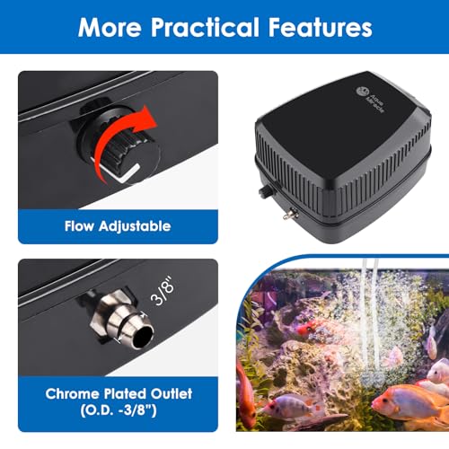 AquaMiracle All-in-One Koi Pond Aerator for Outdoor Ponds up to 1500 Gallons, Pond Air Pump Pond Aeration System with 2-Outlet Manifold Airline Tubing Air Stones Check Valves - size: Up to 1500 Gallon