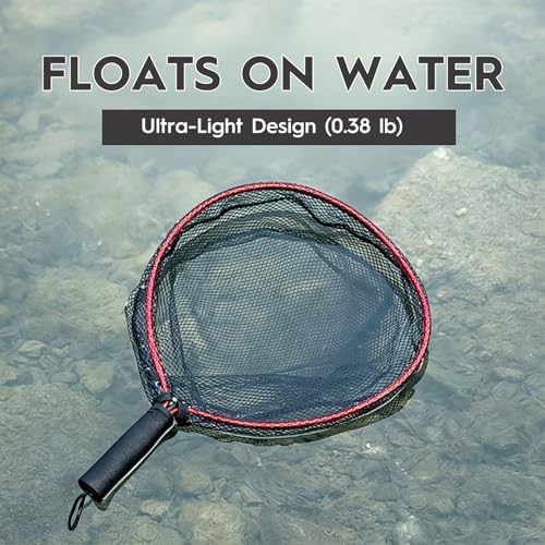 BasicGear Ultra-Light Aluminum Landing Net – Soft Mesh, Lightweight Frame, EVA Floating Non-Slip Grip, Anti-Loss Rope & Carabiner Clip, for Flying Fishing and Kayak Fishing