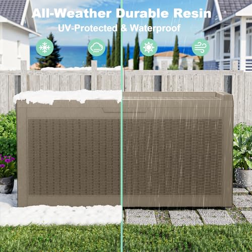 ROJIK Outdoor Storage Housing Deck Box,Waterproof Patio Furniture, Garden Tools, Cushions, Pool Accessories Storage Bench with Lockable Lid and Side Handles (Grey,60 Gallon) - color: Grey, size: 60 Gallon