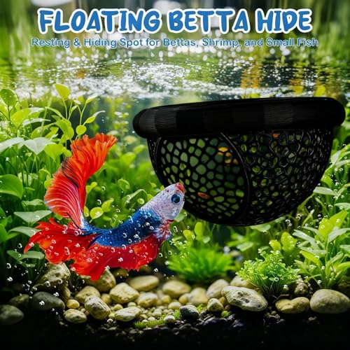 2 Sizes Floating Betta Fish Hide and Shrimp Cave – 3D Printed Aquarium Hammock, Floating Feeder Ring, and Resting Shelter for Nano Aquariums & Fish Tank Decorations (Black) - color: Black