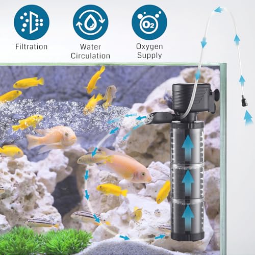 SainSmart XpertMatic Aquarium Filter for 70-120 Gallon Tank, Internal Fish Tank Filter with Water Pump, 475 GPH 3 Stages Biochemical Sponge Filter for Large Tank, Pond, Wavemaker, Air Supply - size: 25W(475GPH) Up to 70 Gallon
