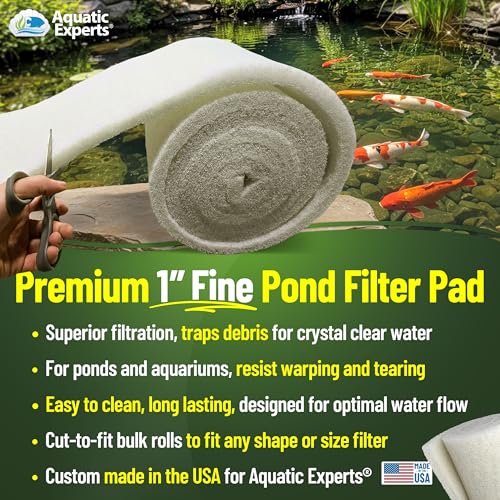 Aquatic Experts Classic Koi Pond Filter Pad FINE - White Bulk Roll Pond Filter Media, Ultra-Durable Pond Filters for Outdoor Ponds, Reusable Fish Pond Filter Material, USA, (18" x 36", Fine (White)) - size: 18" x 36"