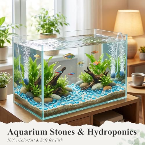 DomeStar 1LB Flat Glass Marbles, Light Blue Decorative Marbles for Vases Aquarium Pebbles Fish Tank Rocks Vase Fillers DIY Crafts Table Scatter Decor - color: Aqua Blue