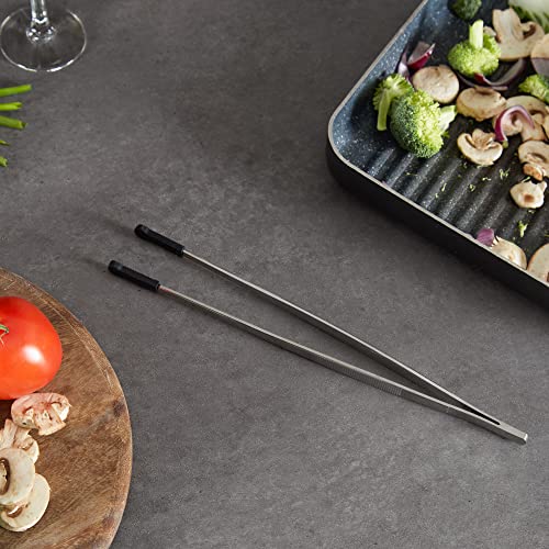 RSVP International Endurance Silicone Tipped Kitchen Tweezers Food Safe, Durable Stainless Steel, Heat Safe up to 475 Degrees F, 12" Length