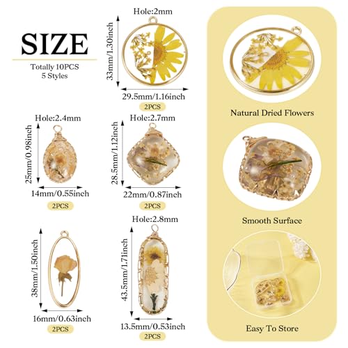 Transparent Flower Resin Charms Round Gold Edge Dried Floral Pendants Flat Round Clear Gold Foil Floral Charms for Necklace Bookmark Keychain Jewelry Making - color: Flower-7