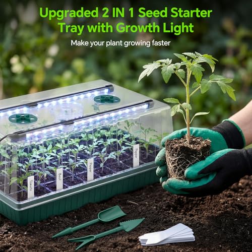 2 Pcks Seed Starter Tray 120 Cells Seed Starter Kit with Grow Light, Seed StartingTrays for Seed Seedling Planting Starter, Mini Greenhouse Plant Germination Trays