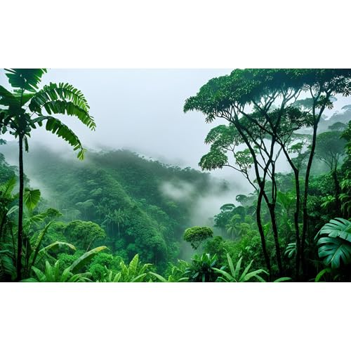 Foggy Rainforest Aquarium Background Majestic Tropical Green Trees Forests Fish Tank Background Scenic Tranquil Lush Jungle Terrarium Backgrounds Misty Forest Valley Reptile Tank Backgrounds 24x12in - color: Pure Green, size: 24(W)x12(H)in