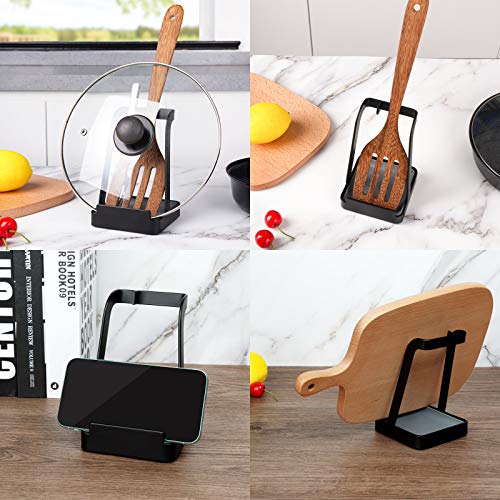 NiHome Versatile Pot Lid Ladle Holder Multipurpose Spatula Pad Book Cutting Board Spoon Rest Kitchen Utensils Drip Tray Washable Durable Stable Tack-Free Installation (Black) - color: Medium Black, size: no diatomite