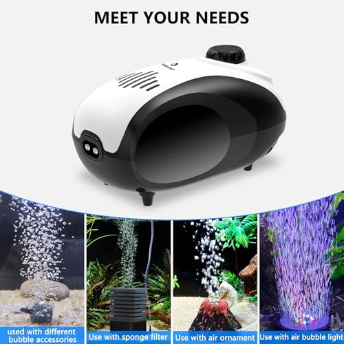 fishkeeper Aquarium Air Pump, 4W/5W Fish Tank Air Pump Adjustable Air Valve Quiet Bubbler Aerator Pump with Air Stone/Tubing/Check Valve Up to 160 Gallon