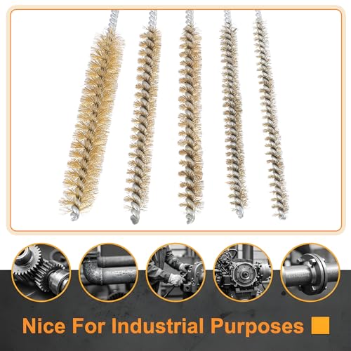 5 PCS Tube Cleaning Brush, 12" Brass Pipe Brushes for Cleaning, Wire Tube Brushes for Pipe Cleaner, Deep Bottles, Auto Parts, Engine Parts, 6mm/8mm/10mm/12mm/15mm