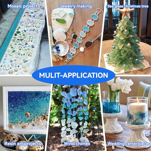 Keedolla Sea Glass for Crafts - 10 OZ Flat Frosted Seaglass Pieces Crushed for DIY Art Crafts, Vase Filler, Beach Weddings, Aquarium and Home Decor - Aquamarine, Cobalt Blue, White - color: Caribbean & Cobalt Blue, White, size: 10 OZ / 0.63 LB