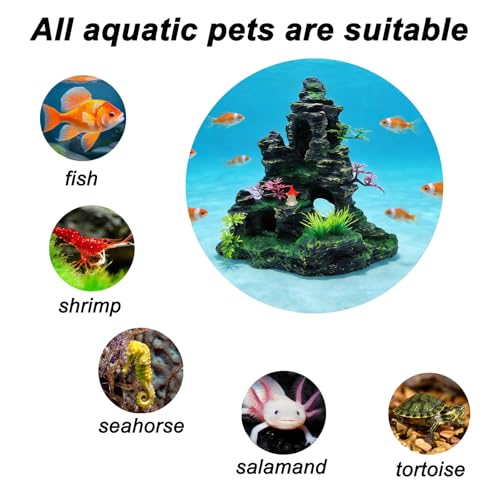 Large Aquarium Decoration Resin Fake Rock Mountain Ornament Landscape Castle Decoration Fighting Fish Reptiles Turtles Hiding Cave Fish Tank Ornaments Accessories - Height 10.7 inches (Purple) - color: Purple