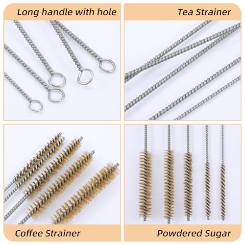 5Pcs Brass Wire Tube Brush Kit 11.81Inch Long Pipe Cleaners 6mm/8mm/12mm/15mm/18mm Tube Cleaning Brush for Cleaning Metal, Tubes, Bottle, Auto Parts
