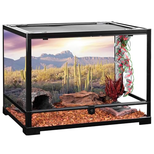 AWERT Reptile Habitat Background Blue Sky Oasis Mountain Cactus Sun and Desert Terrarium Background 48x18 inches Durable Polyester Background - size: 48x18in/120x45cm