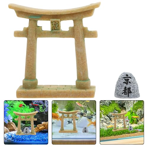 Yardwe Japanese Gate Statue for Zen Garden Compact Landscape Decoration with Stone for Aquariums Bonsai and Miniature Scenes - color: Assorted Color 2