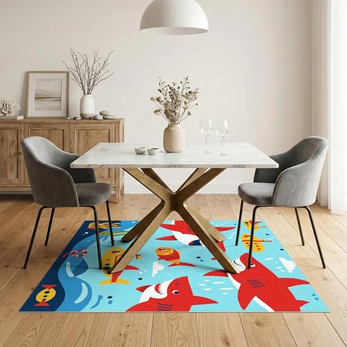 5'x7' Washable Kawaii Shark Area Rug, Red Flatwoven Floor Covering for Dining Room, Under Table, Home Office, Non-Slip Chair-Friendly Carpet | Ref:2070041 - color: Blue/Pattern 18, size: 5' x 7' (Rectangular)