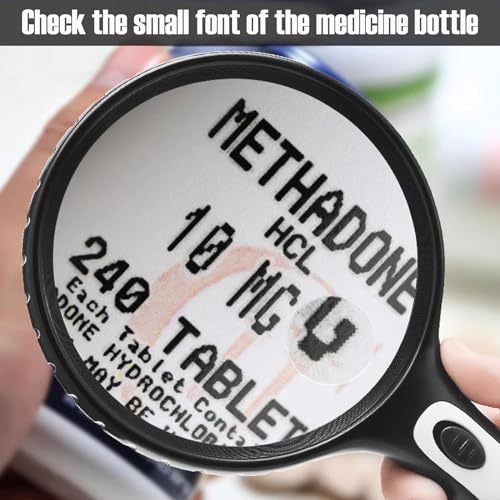 Lighted Magnifying Glass Handheld，10X / 25X Large Magnifying Glass with Light，Led Magnifiers for Seniors,Reading Books, Medicine Bottle Small Font