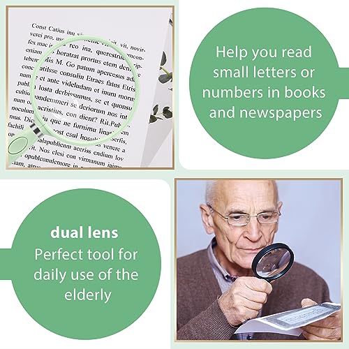 Feosky Handheld Reading Magnifier, 10X Magnifier, 75mm Shatterproof Lens, Non-Slip Handle for Adults Close Work, Seniors Reading and Nature Exploration, Hobby Observation (Green) - color: Green01, size: 75mm