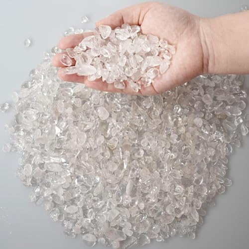 gemshan 2lb Clear Quartz Chips Natural Crushed Crystal Chip Bulk 7mm-9mm Tumble Healing Crystal Stone for Aquarium Vase Plant Decoration Jewelry DIY - color: Clear Quartz