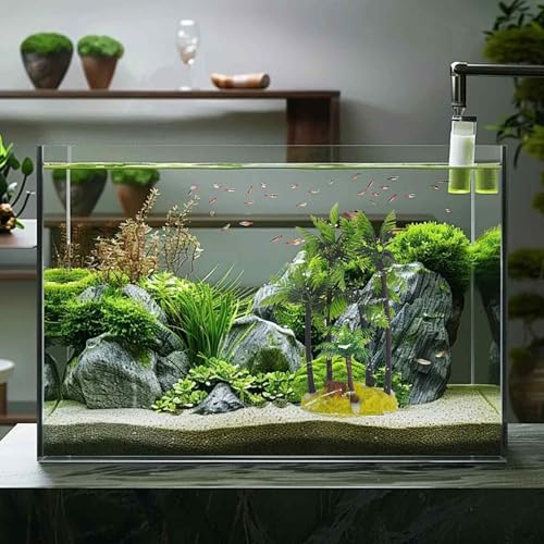 6 Inches Tall Palm Tree Artificial Aquarium Plants, Plastic Fish Tank Decorations for Freshwater and Saltwater Tanks - color: Green Yellow, size: 6 Inches