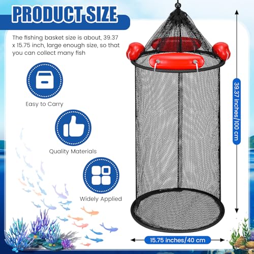 Large Collapsible Floating Fishing Basket 39 x 15.75 inch for Live Caught Fish Foldable Floating Fish Basket Net Bait for Bait Storage Cage for Keeping Minnows Shrimp